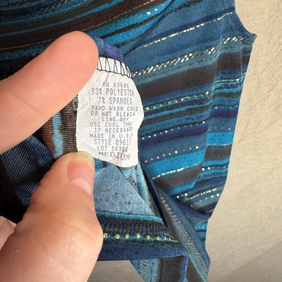 Y2K Blue Striped CowlNeck Sleeveless Going Out Top Off The Shoulder Party Tank - Picture 3 of 6